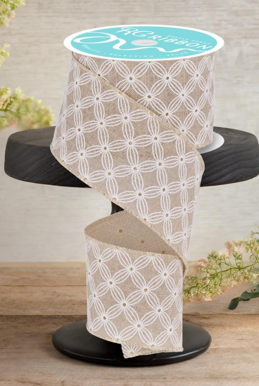 2.5" Multi Circles and Dots Ribbon: Natural (10 Yards)