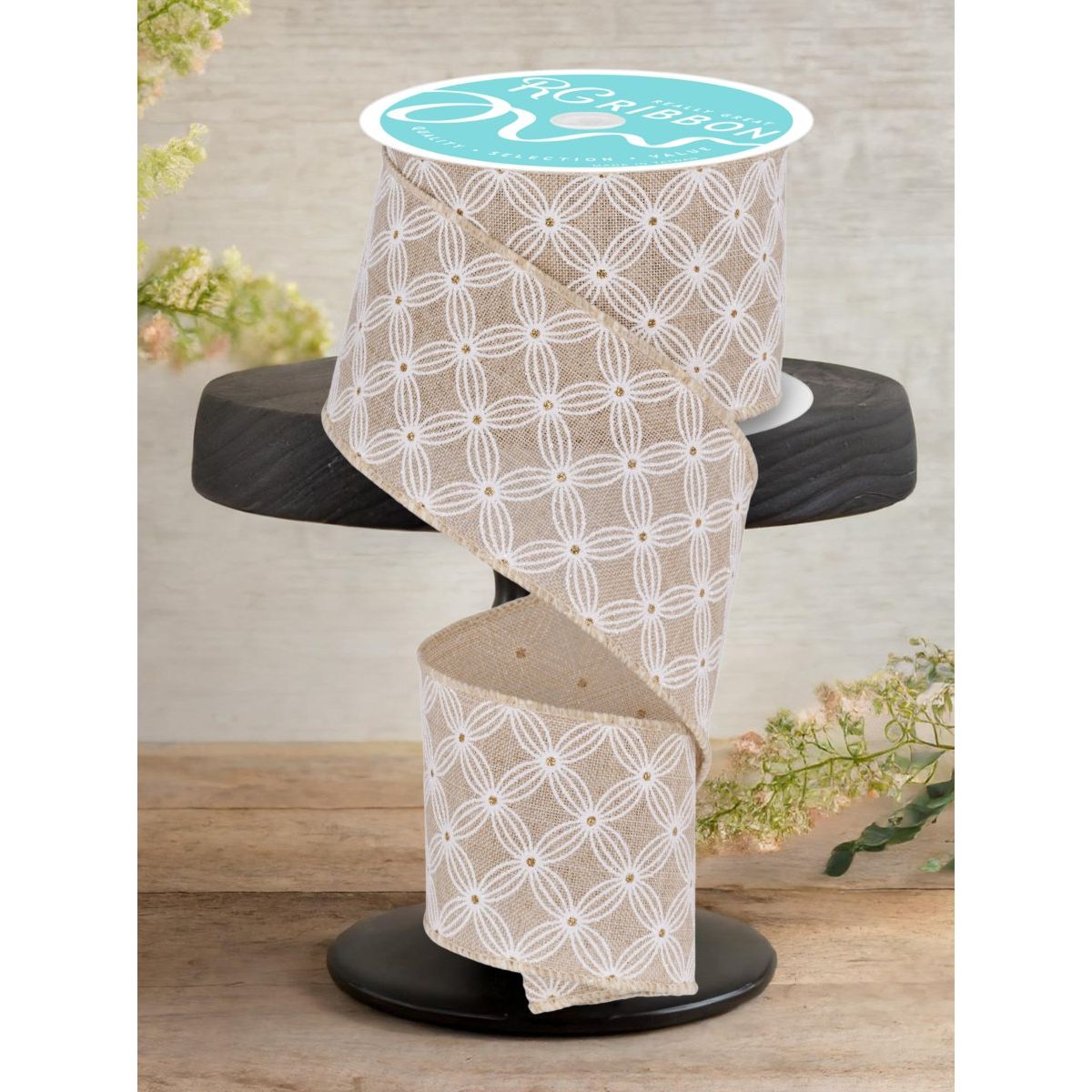 Shop For 2.5" Multi Circles and Dots Ribbon: Natural (10 Yards)