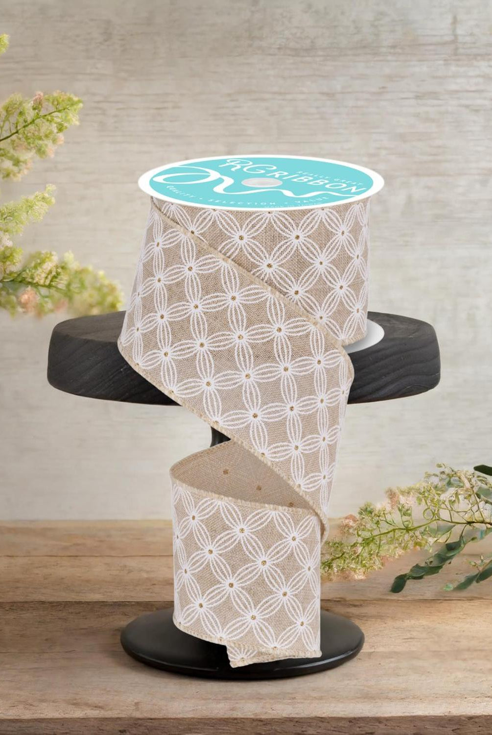 2.5" Multi Circles and Dots Ribbon: Natural (10 Yards)