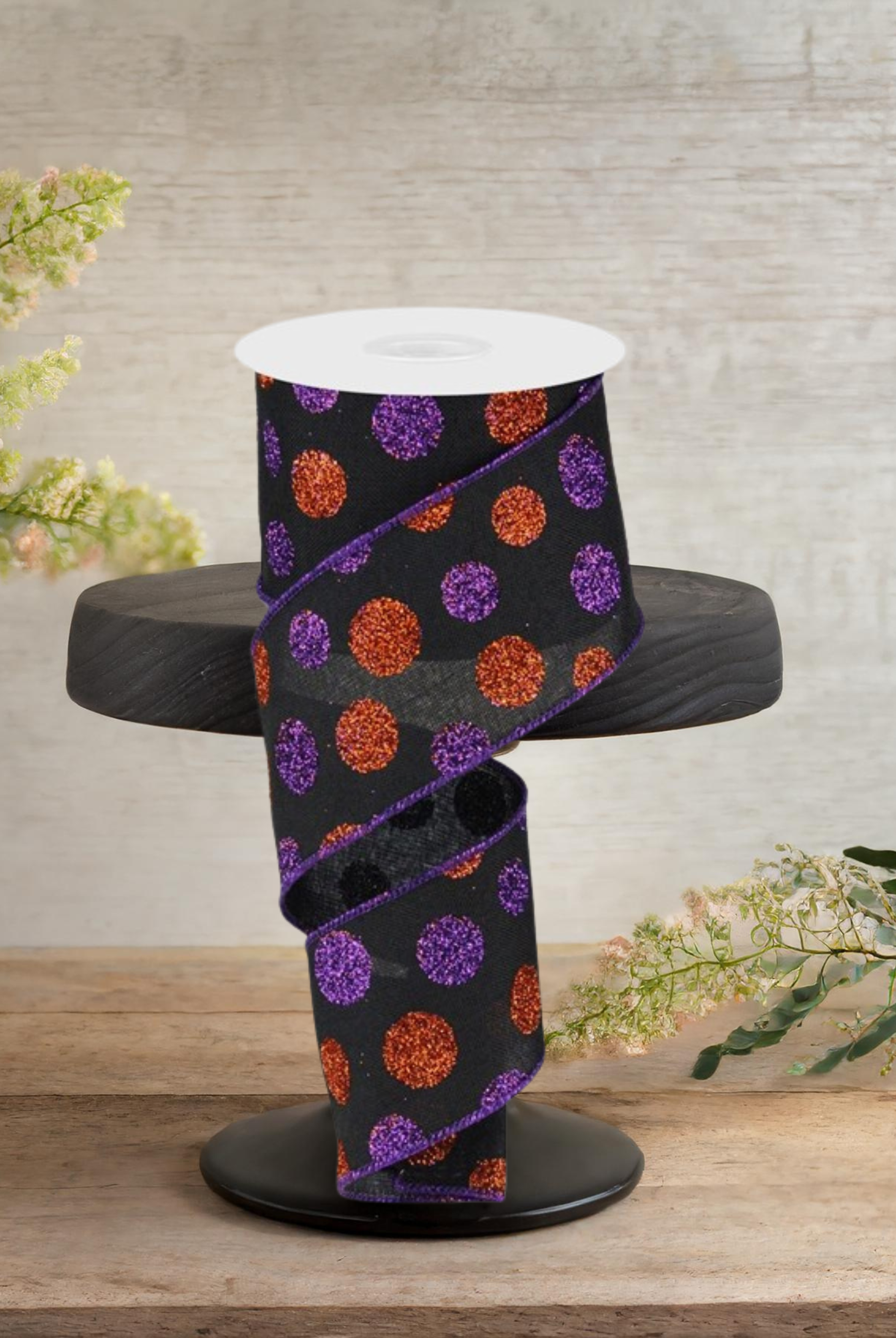 Shop For 2.5" Multi Glitter Dots: Black, Purple and Orange (10 Yards)