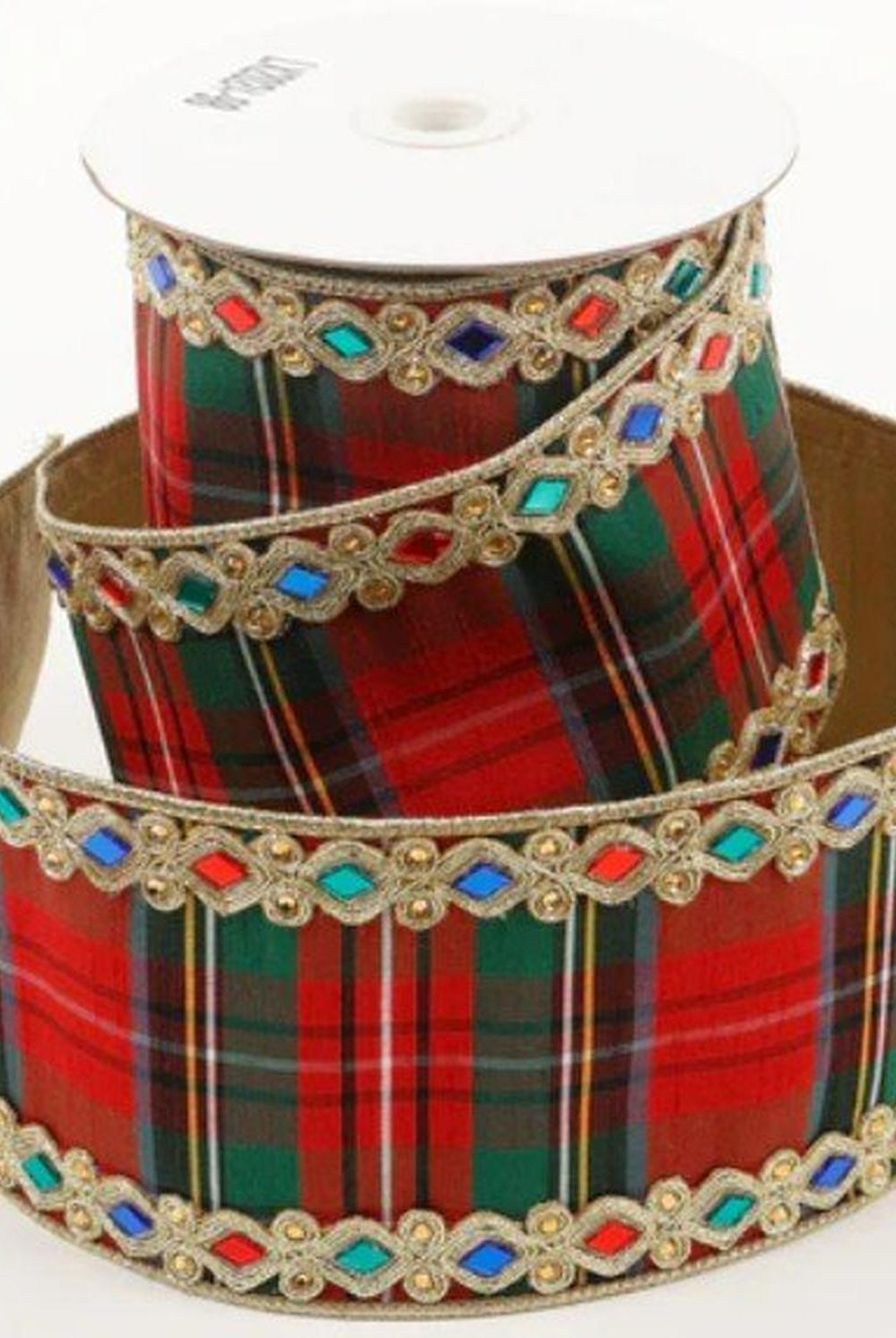 2.5" Multi Plaid Jewel Gold Trim Ribbon (5 Yards)