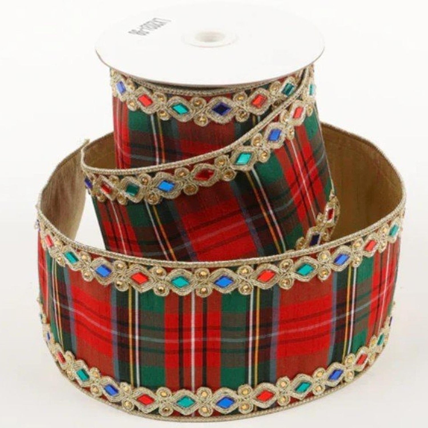 2.5" Multi Plaid Jewel Gold Trim Ribbon (5 Yards)