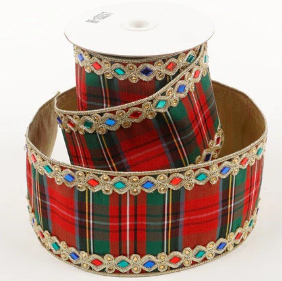 Shop For 2.5" Multi Plaid Jewel Gold Trim Ribbon (5 Yards)