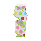 Shop For 2.5" Multi Polka Dots on Royal Ribbon: White/Green (10 Yards)