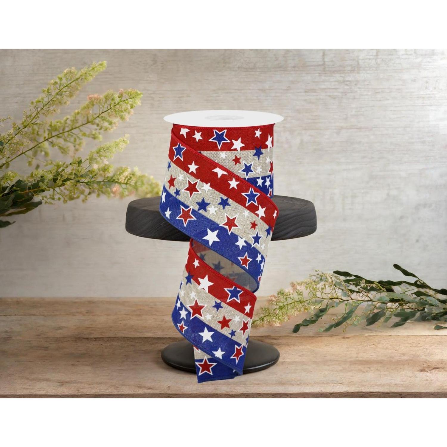 Shop For 2.5" Multi Stars On Stripes: Natural (10 Yards) at Michelle's aDOORable Creations