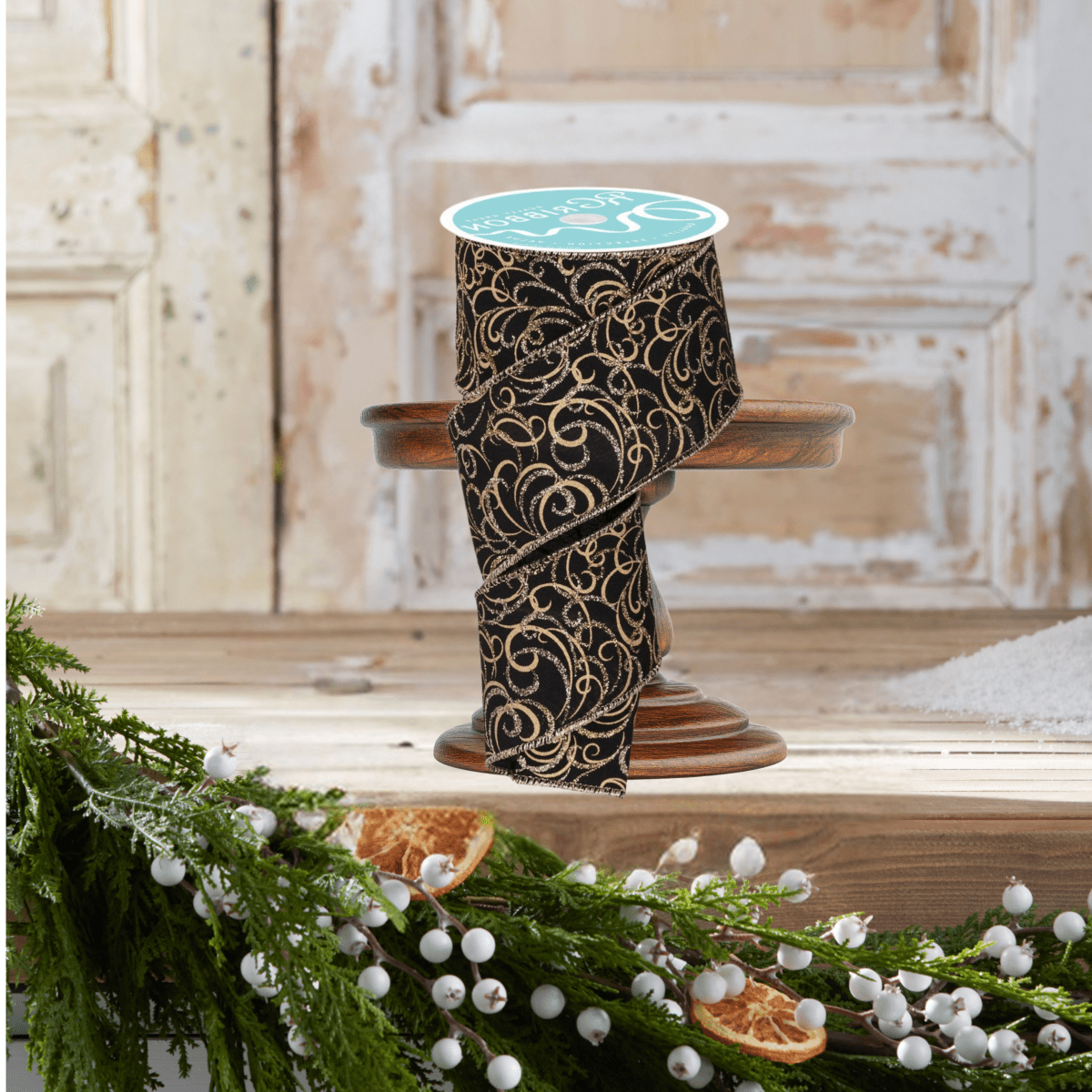 Shop For 2.5" Multi Swirls Glitter Ribbon: Black/Gold (10 Yard)