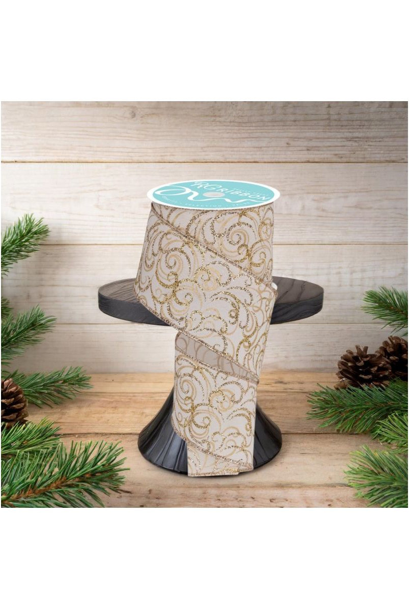 Shop For 2.5" Multi Swirls Glitter Ribbon: Cream/Gold (10 Yard)