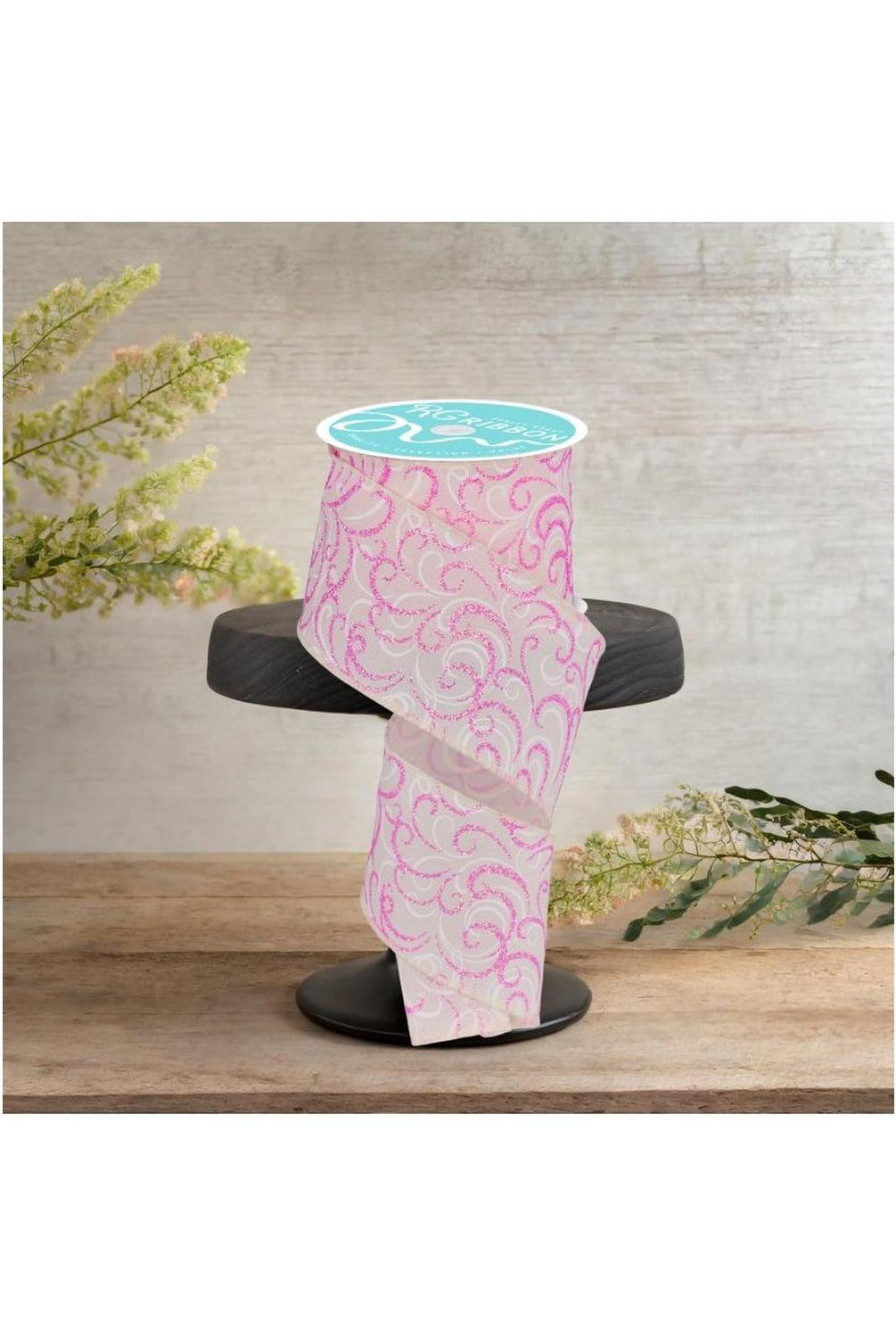 2.5" Multi Swirls Glitter Ribbon: Cream/Pink/White (10 Yard)