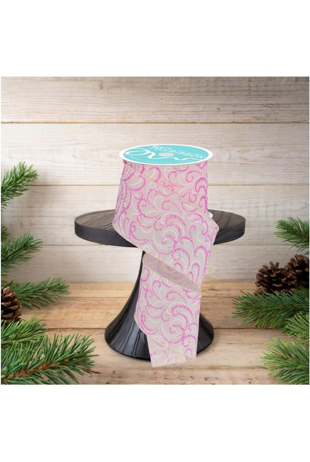 2.5" Multi Swirls Glitter Ribbon: Cream/Pink/White (10 Yard)