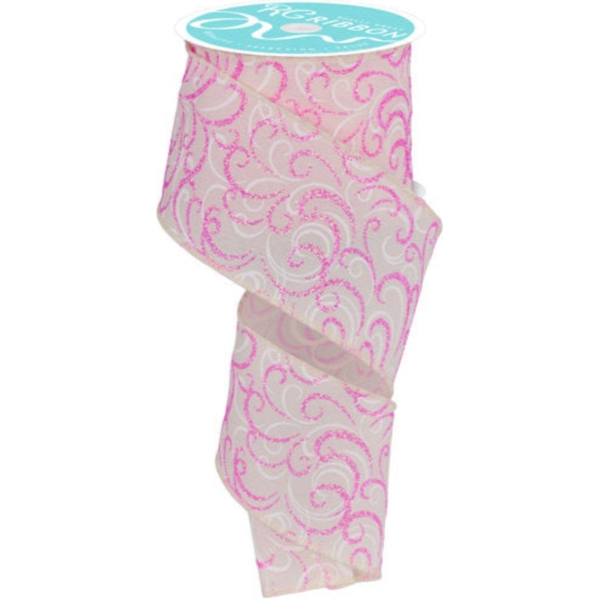 Shop For 2.5" Multi Swirls Glitter Ribbon: Cream/Pink/White (10 Yard)
