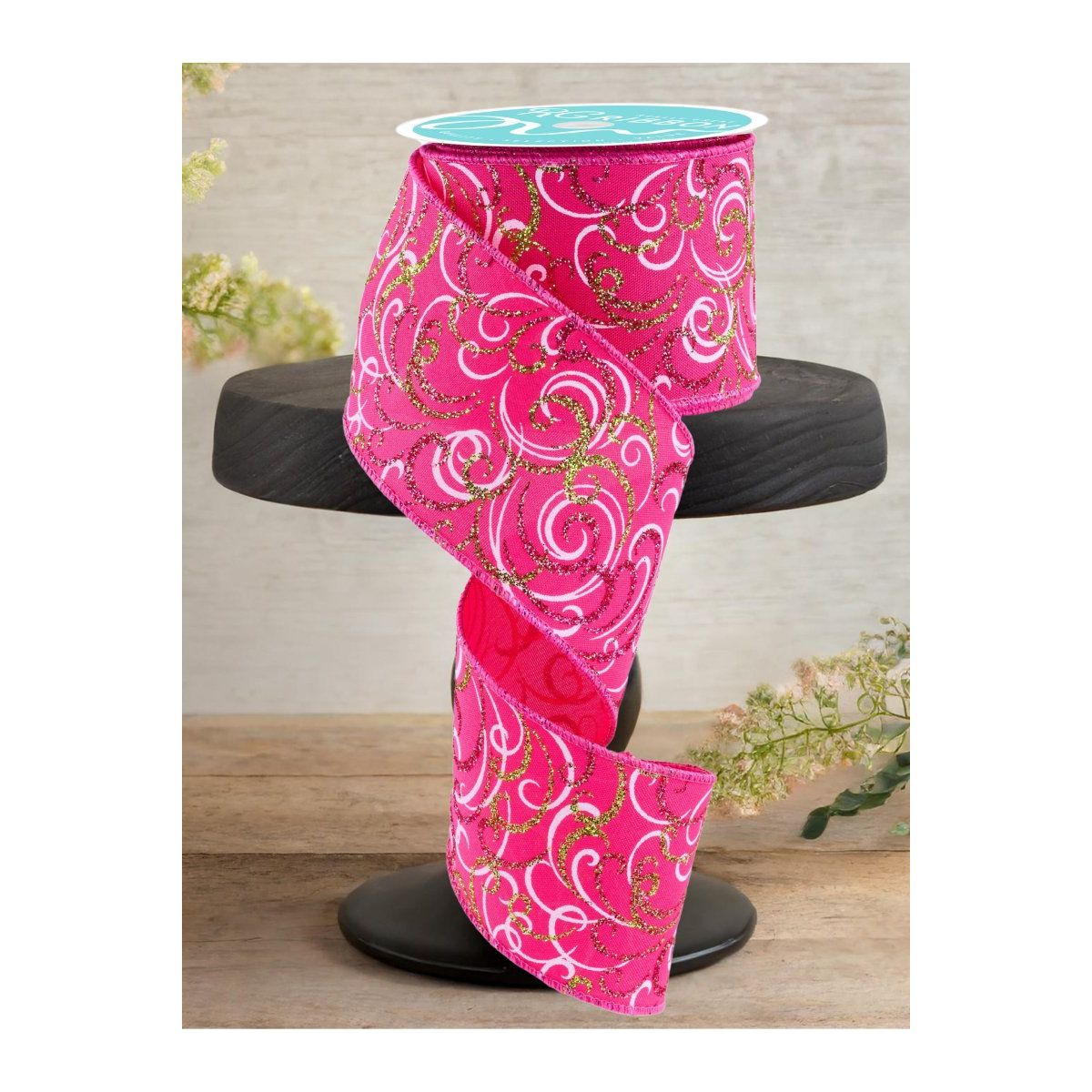 Shop For 2.5" Multi Swirls Glitter Ribbon: Hot Pink/Lime/White (10 Yard)