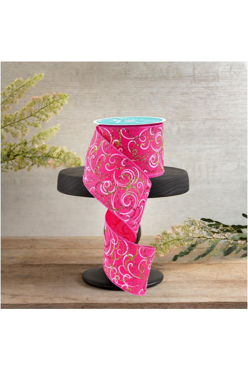 Shop For 2.5" Multi Swirls Glitter Ribbon: Hot Pink/Lime/White (10 Yard)