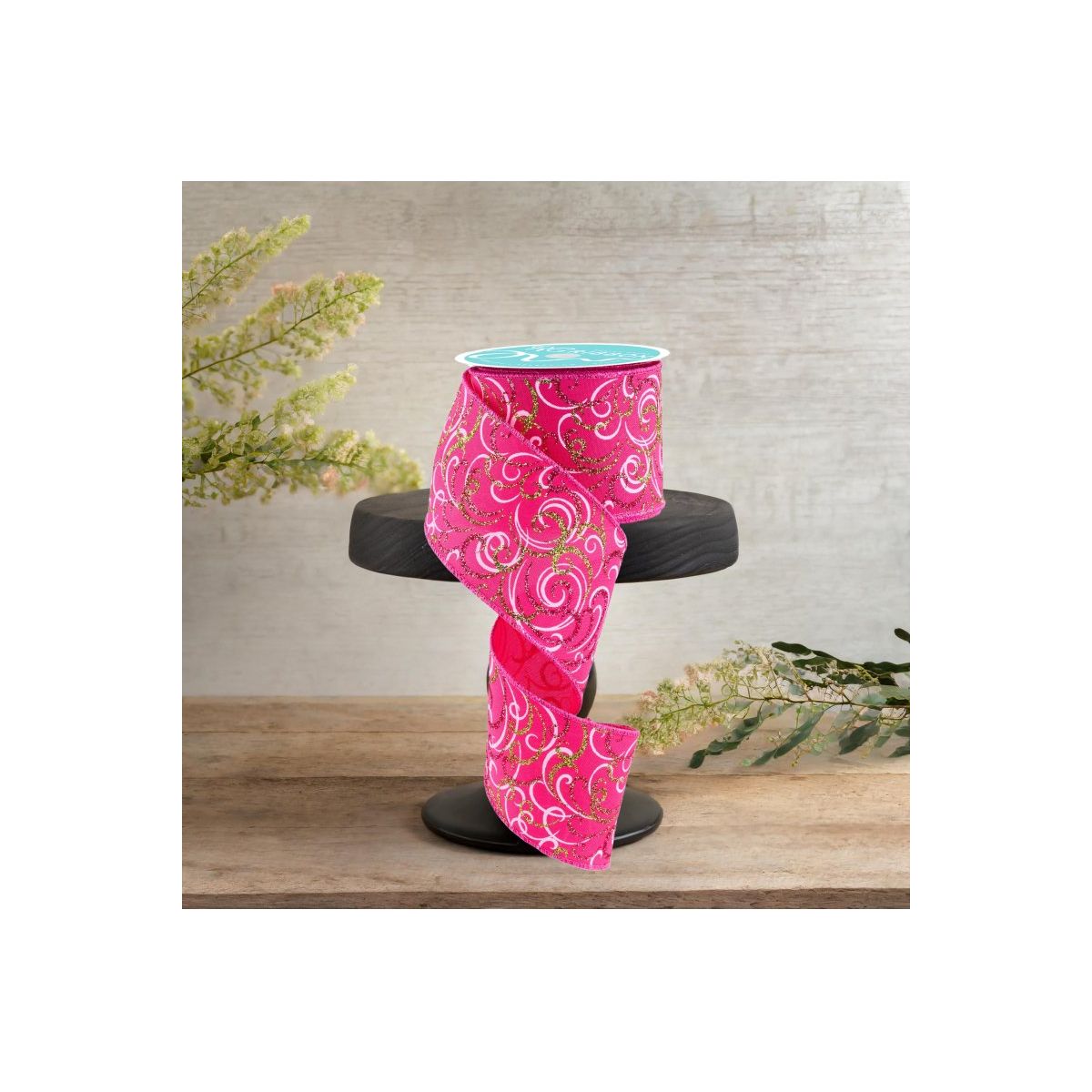 Shop For 2.5" Multi Swirls Glitter Ribbon: Hot Pink/Lime/White (10 Yard)