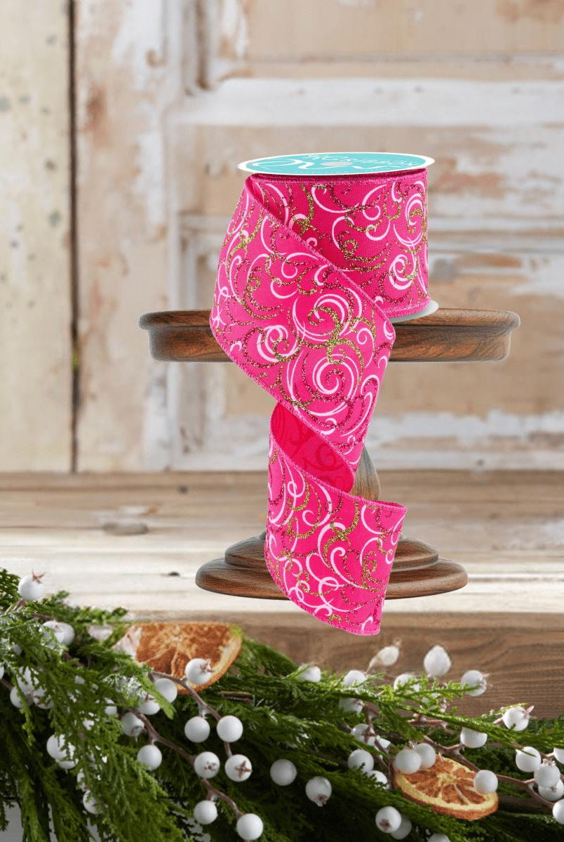 Shop For 2.5" Multi Swirls Glitter Ribbon: Hot Pink/Lime/White (10 Yard)