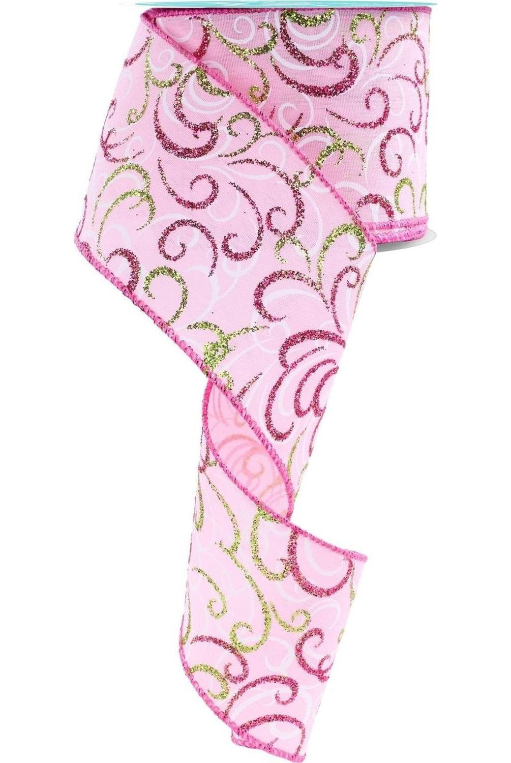 2.5" Multi Swirls Glitter Ribbon: Light Pink/Lime/White (10 Yard)