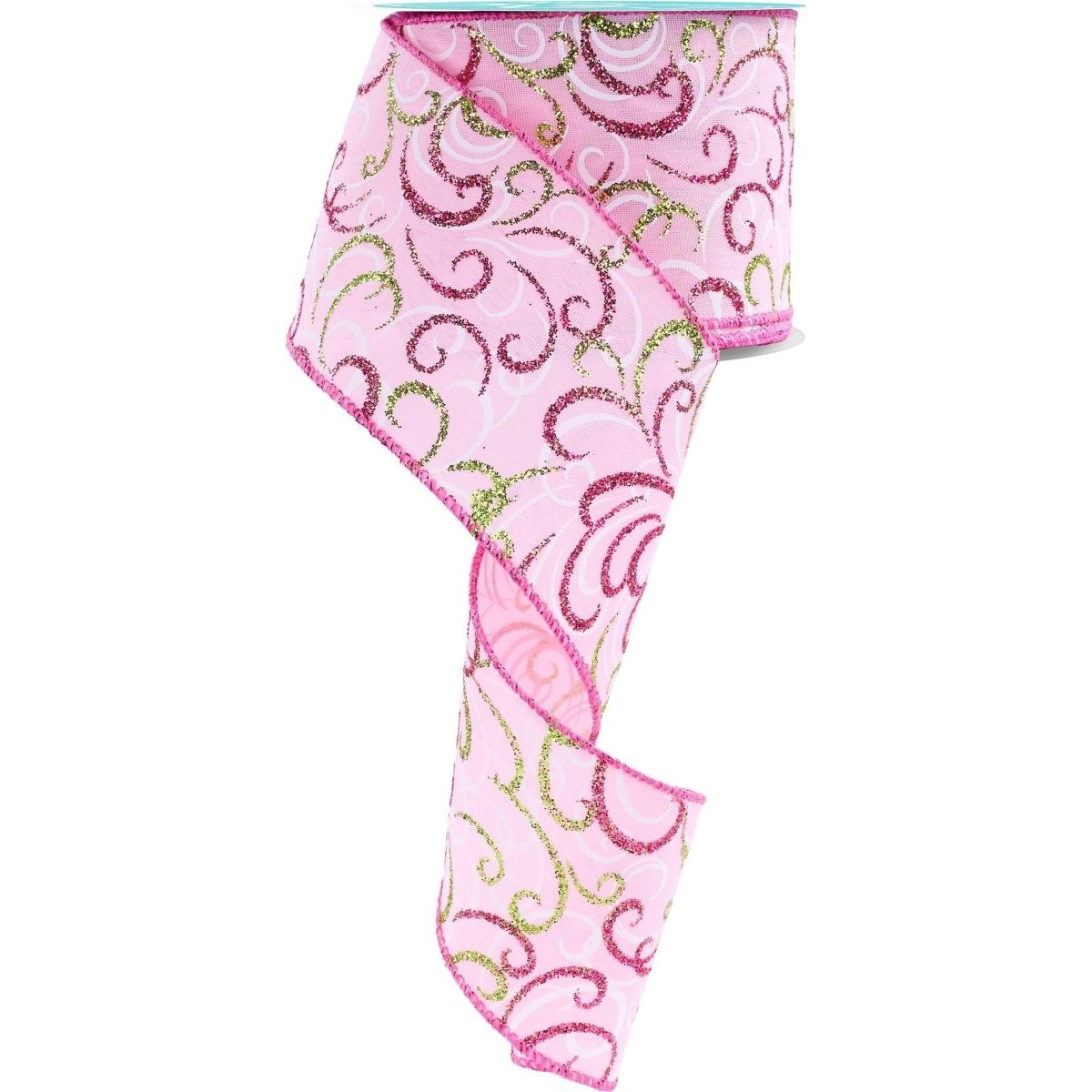 Shop For 2.5" Multi Swirls Glitter Ribbon: Light Pink/Lime/White (10 Yard)