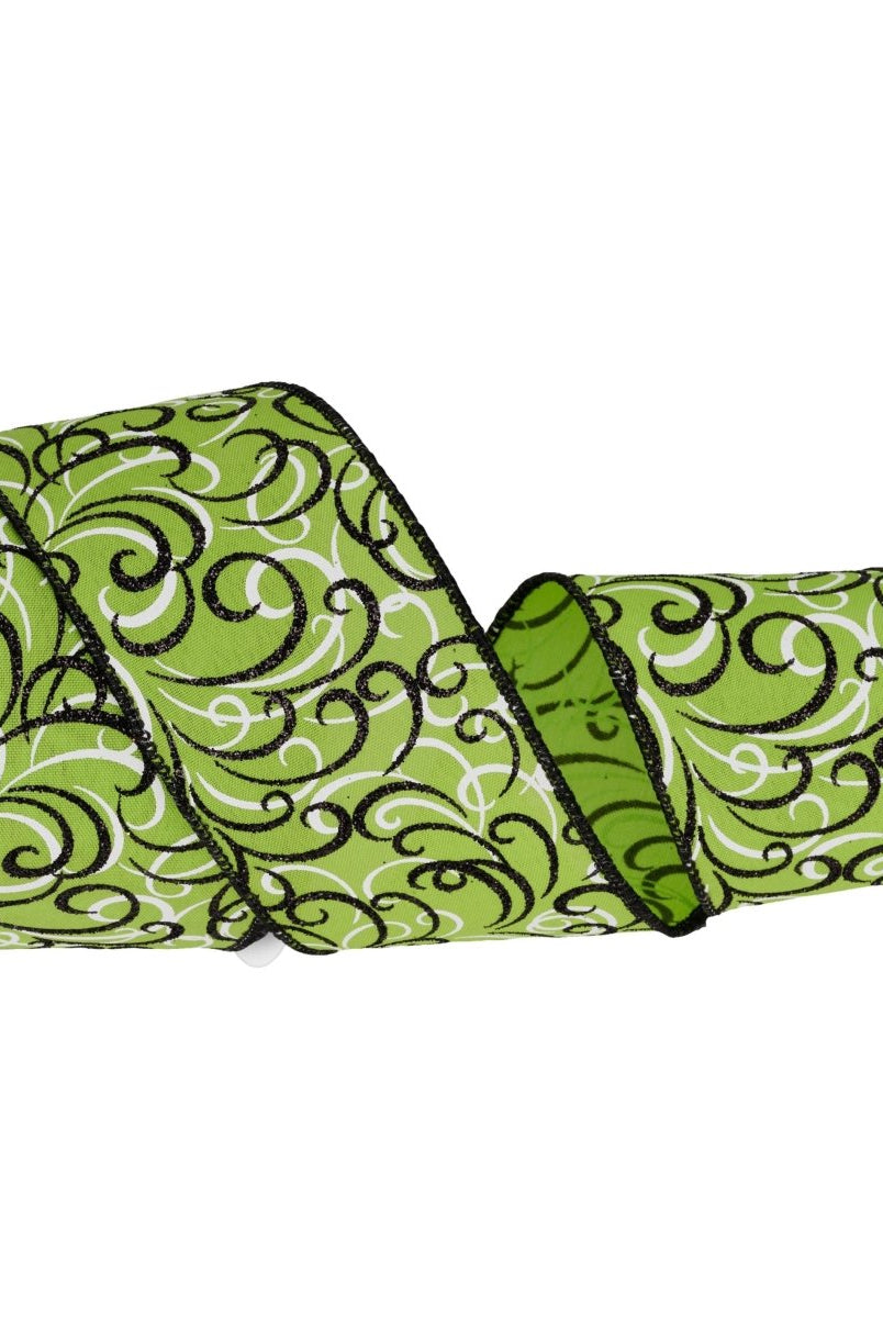 Shop For 2.5" Multi Swirls Glitter Ribbon: Lime Green/Black (10 Yard)