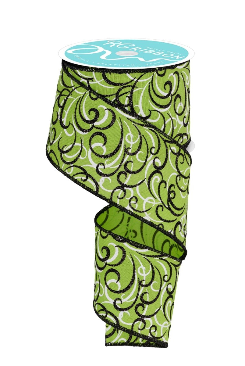 Shop For 2.5" Multi Swirls Glitter Ribbon: Lime Green/Black (10 Yard)