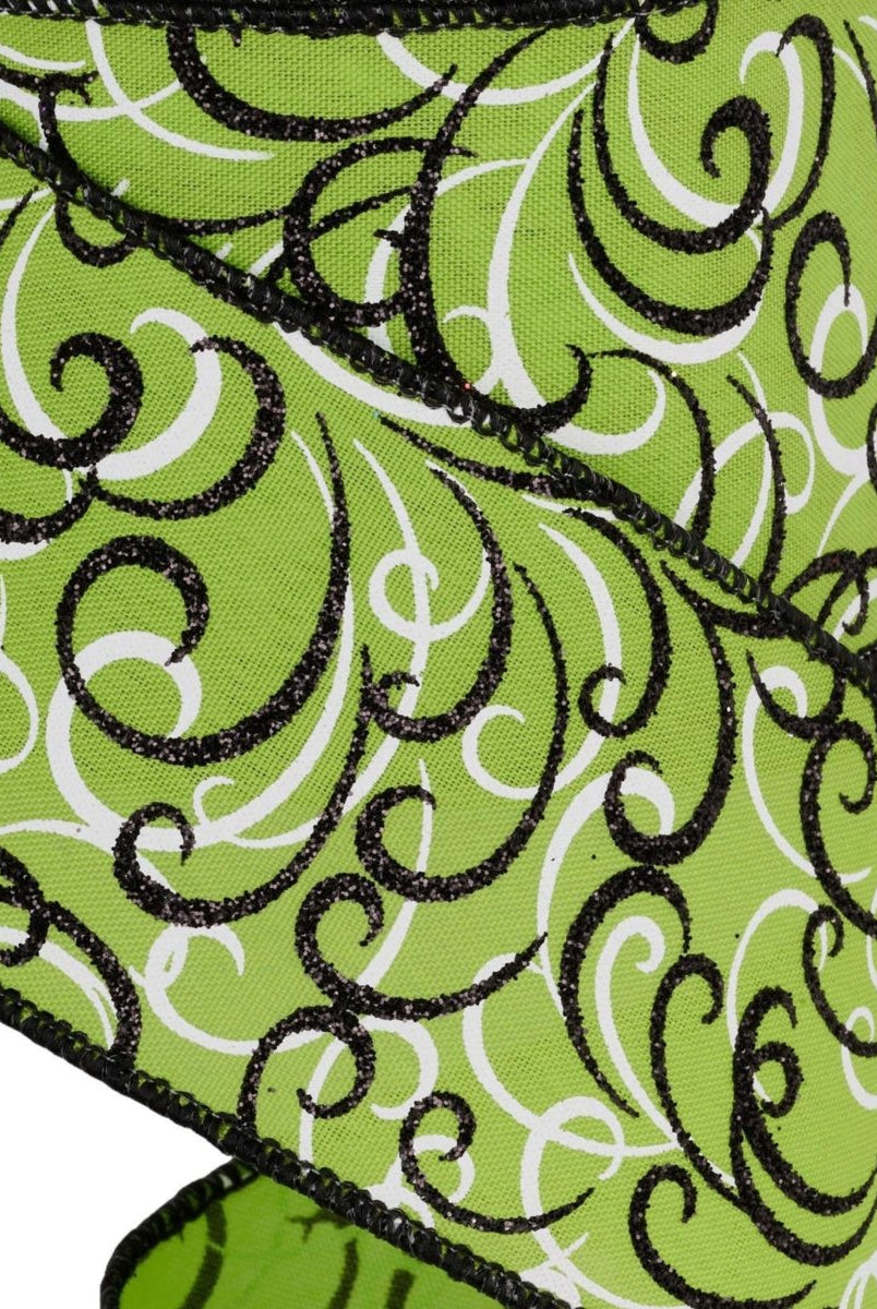 Shop For 2.5" Multi Swirls Glitter Ribbon: Lime Green/Black (10 Yard)