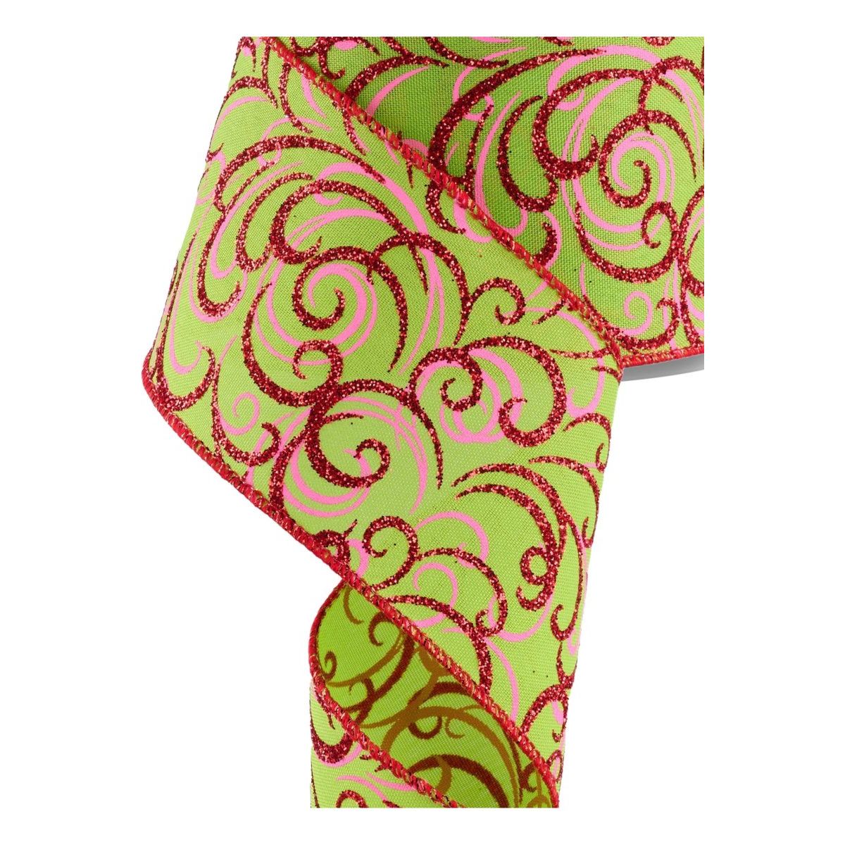 Shop For 2.5" Multi Swirls Glitter Ribbon: Lime Green/Pink/Red (10 Yard)