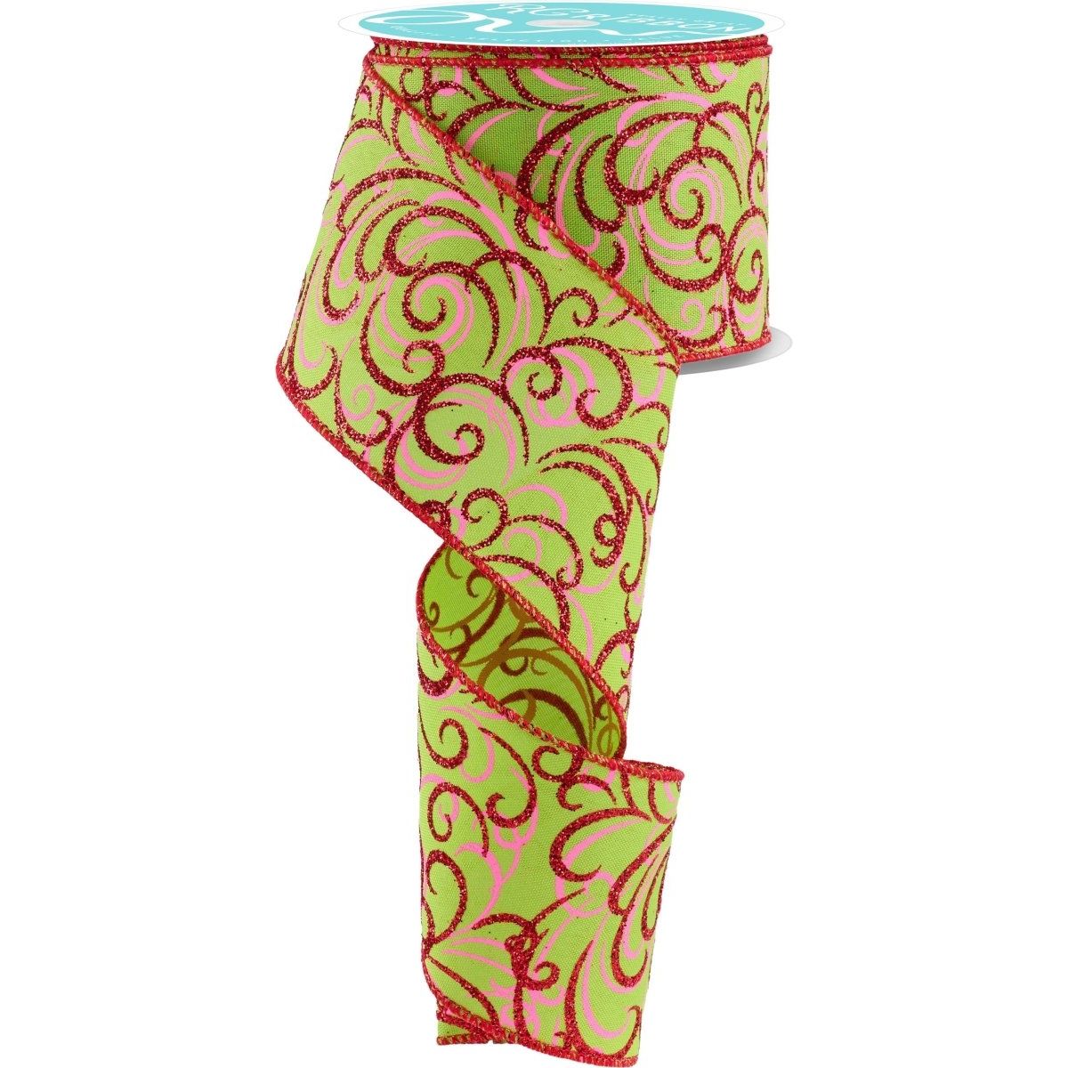 Shop For 2.5" Multi Swirls Glitter Ribbon: Lime Green/Pink/Red (10 Yard)
