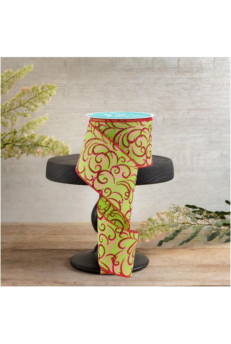 Shop For 2.5" Multi Swirls Glitter Ribbon: Lime Green/Pink/Red (10 Yard)