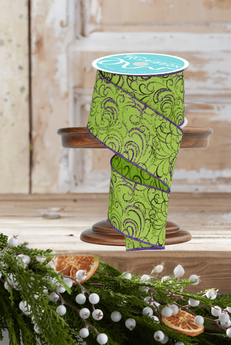 Shop For 2.5" Multi Swirls Glitter Ribbon: Lime Green/Purple (10 Yard)