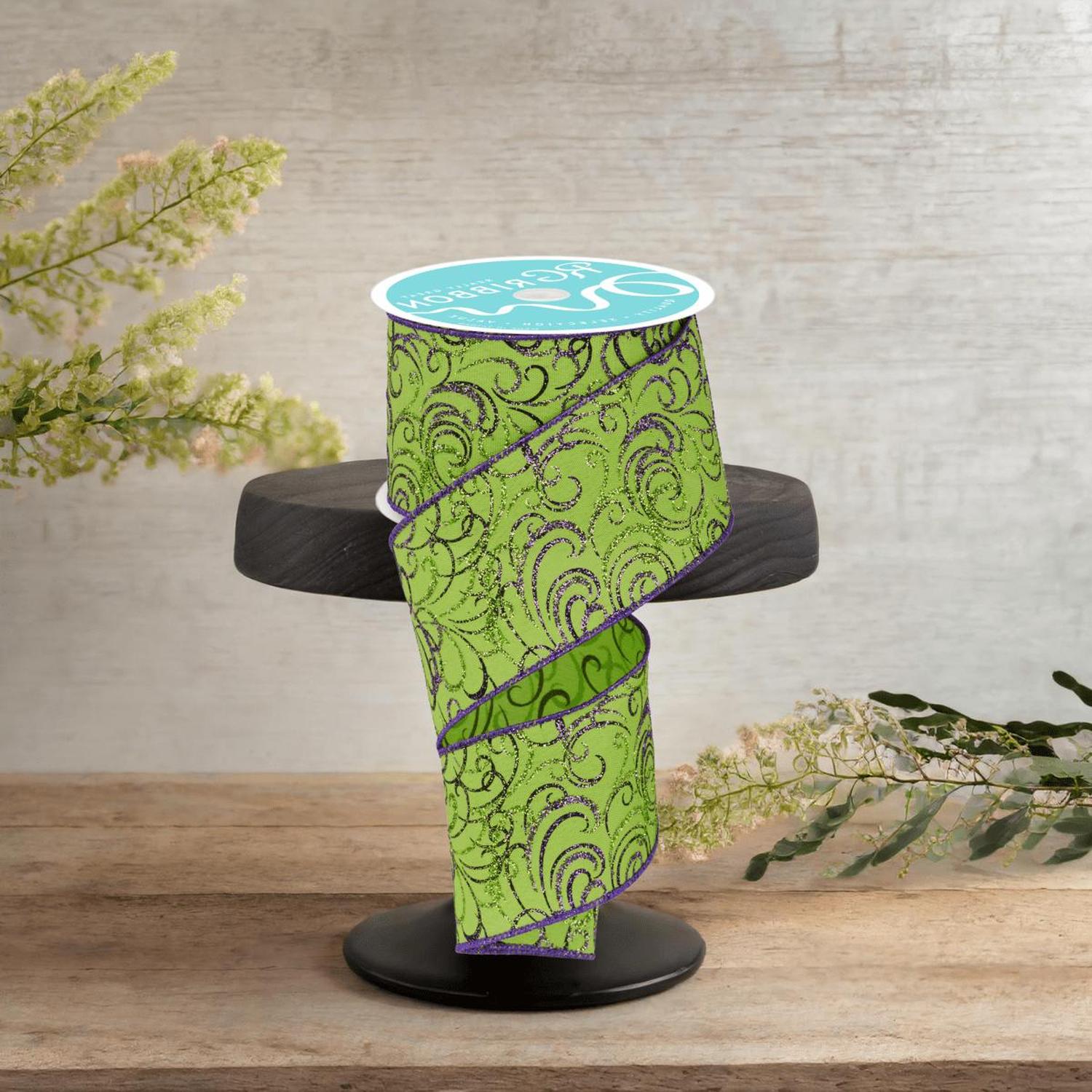 Shop For 2.5" Multi Swirls Glitter Ribbon: Lime Green/Purple (10 Yard)