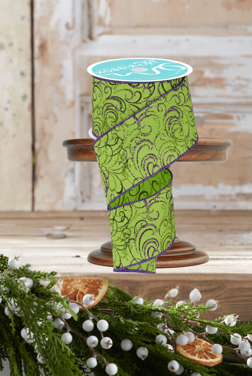Shop For 2.5" Multi Swirls Glitter Ribbon: Lime Green/Purple (10 Yard)