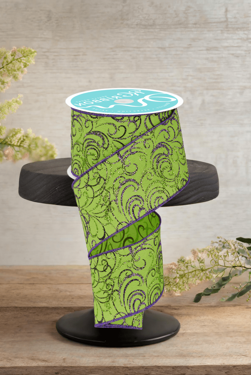 Shop For 2.5" Multi Swirls Glitter Ribbon: Lime Green/Purple (10 Yard)