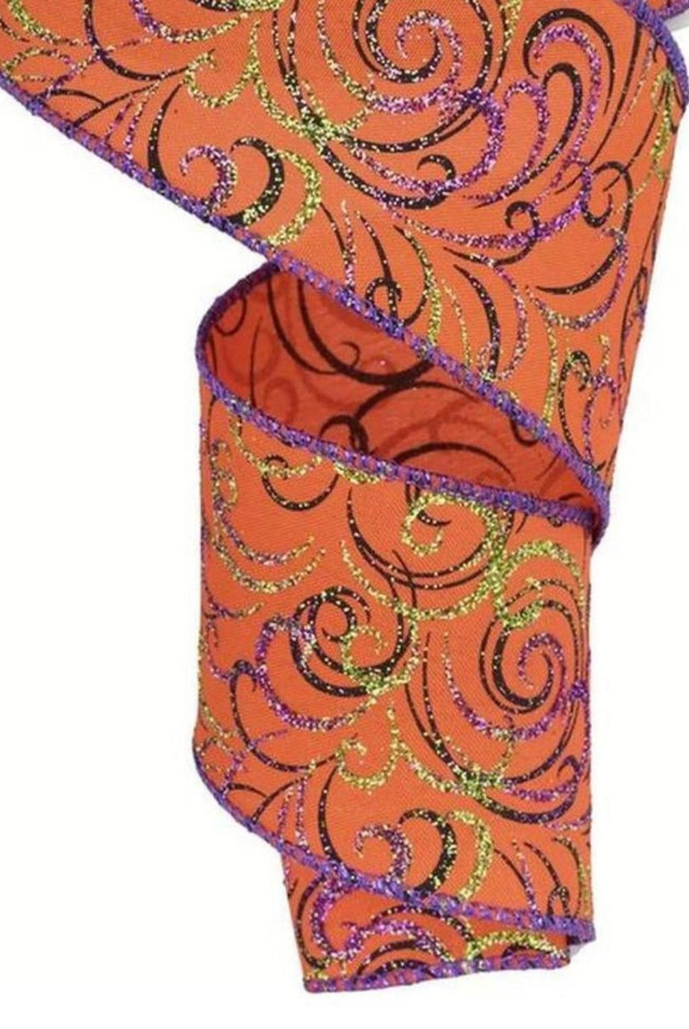 Shop For 2.5" Multi Swirls Glitter Ribbon: Orange/Black/Purple (10 Yard)