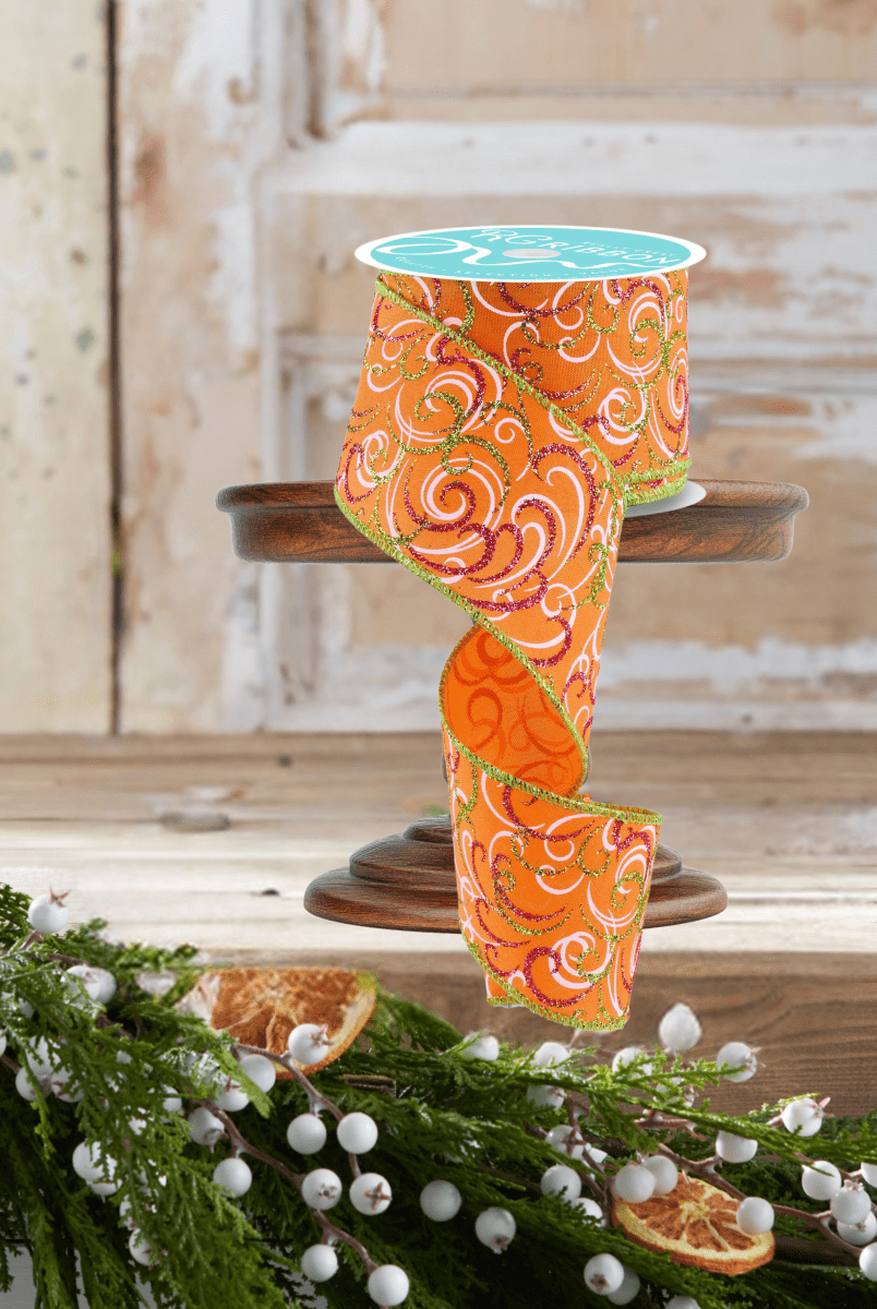 Shop For 2.5" Multi Swirls Glitter Ribbon: Orange/Pink/Lime (10 Yard)