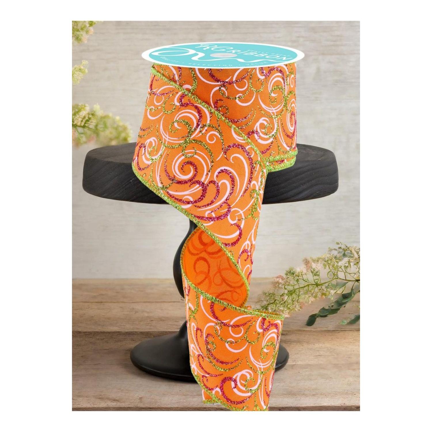 Shop For 2.5" Multi Swirls Glitter Ribbon: Orange/Pink/Lime (10 Yard)
