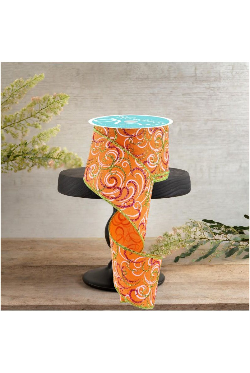 Shop For 2.5" Multi Swirls Glitter Ribbon: Orange/Pink/Lime (10 Yard)