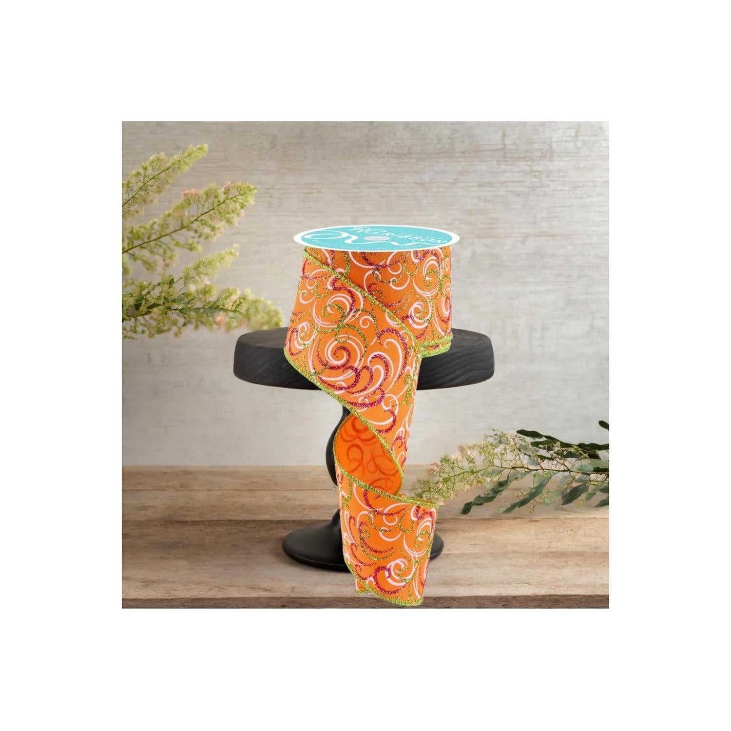 Shop For 2.5" Multi Swirls Glitter Ribbon: Orange/Pink/Lime (10 Yard)
