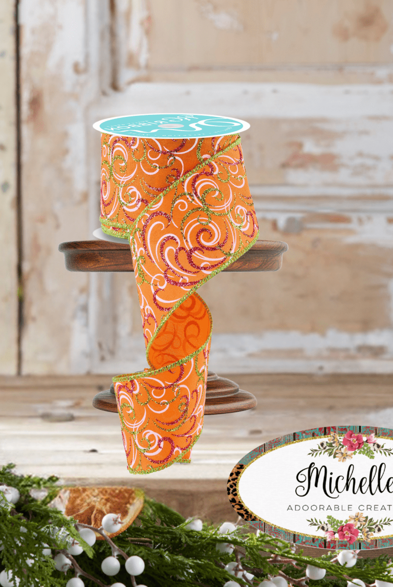 Shop For 2.5" Multi Swirls Glitter Ribbon: Orange/Pink/Lime (10 Yard)