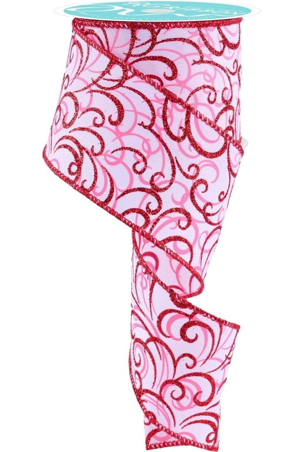 2.5" Multi Swirls Glitter Ribbon: White/Pink/Red (10 Yard)