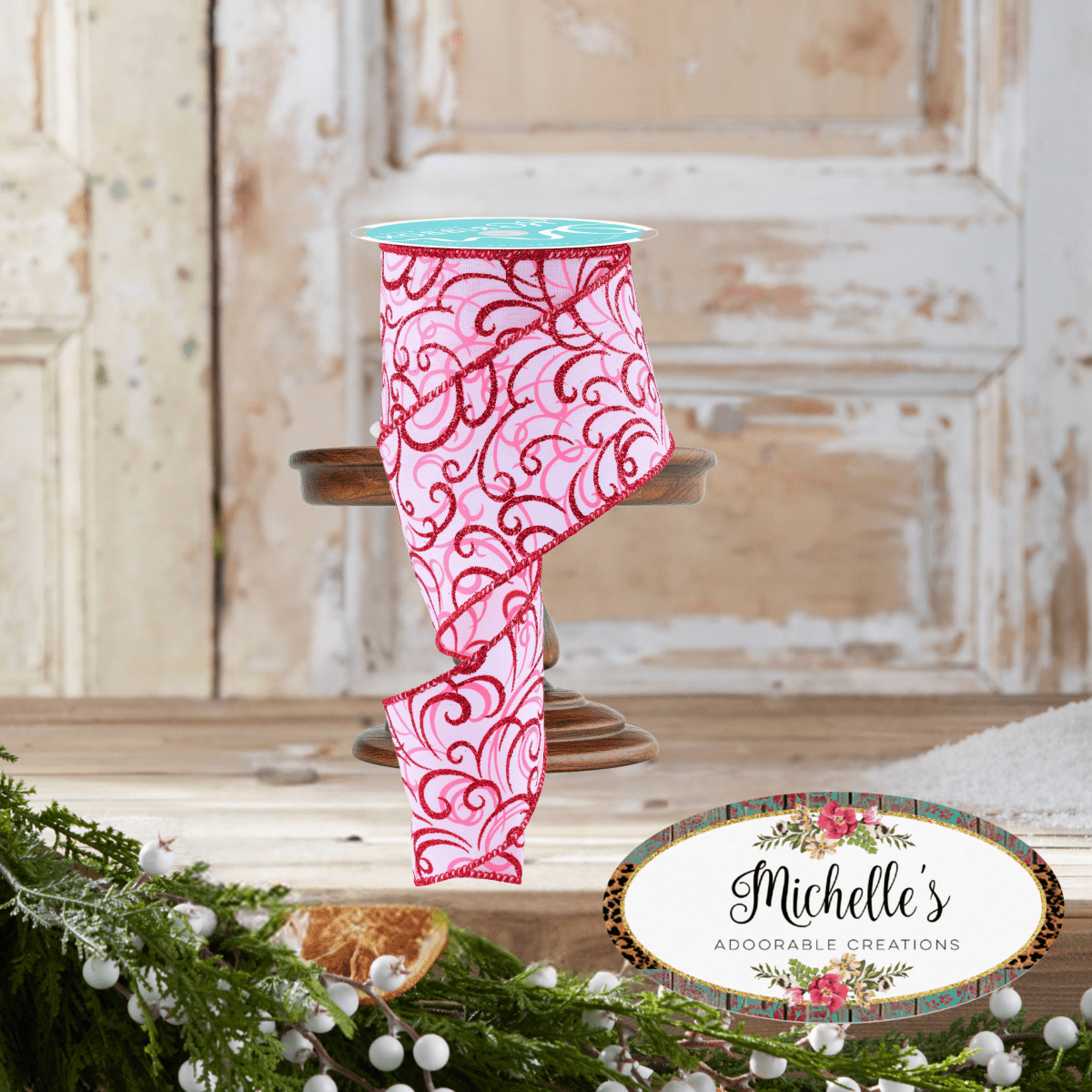 Shop For 2.5" Multi Swirls Glitter Ribbon: White/Pink/Red (10 Yard)