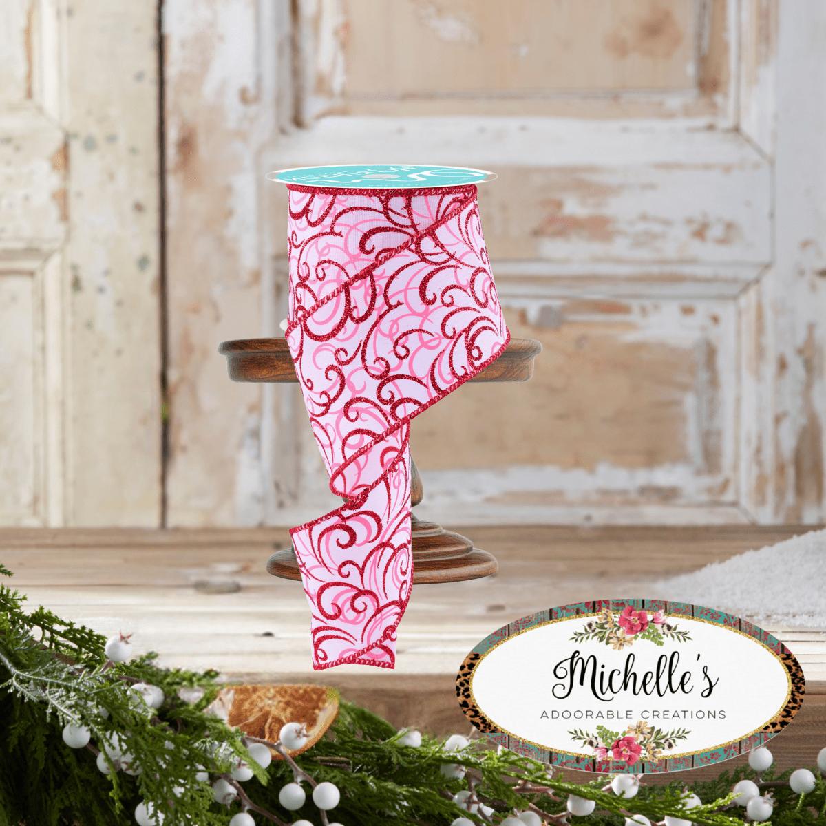 Shop For 2.5" Multi Swirls Glitter Ribbon: White/Pink/Red (10 Yard)