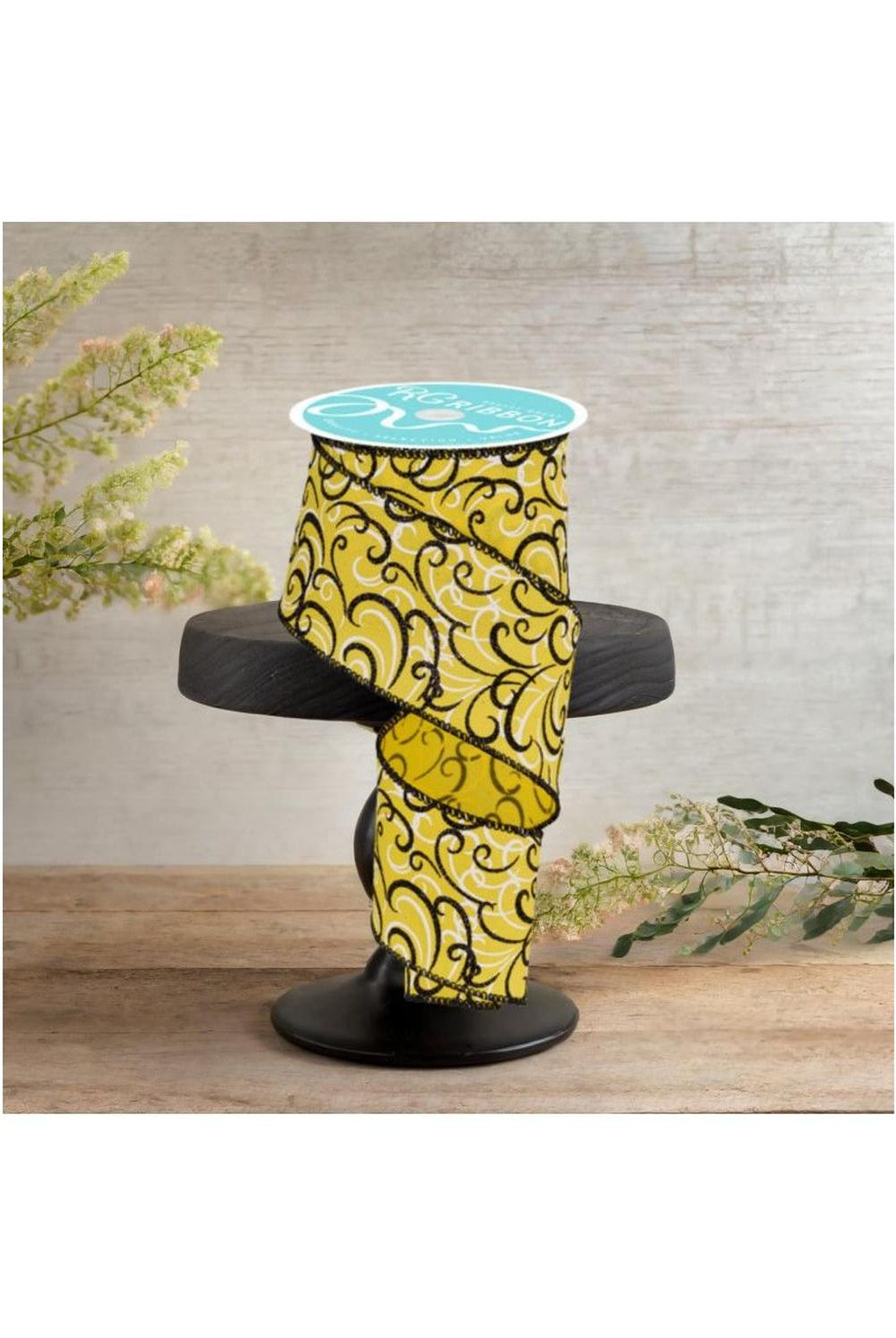 2.5" Multi Swirls Glitter Ribbon: Yellow/Black (10 Yard)