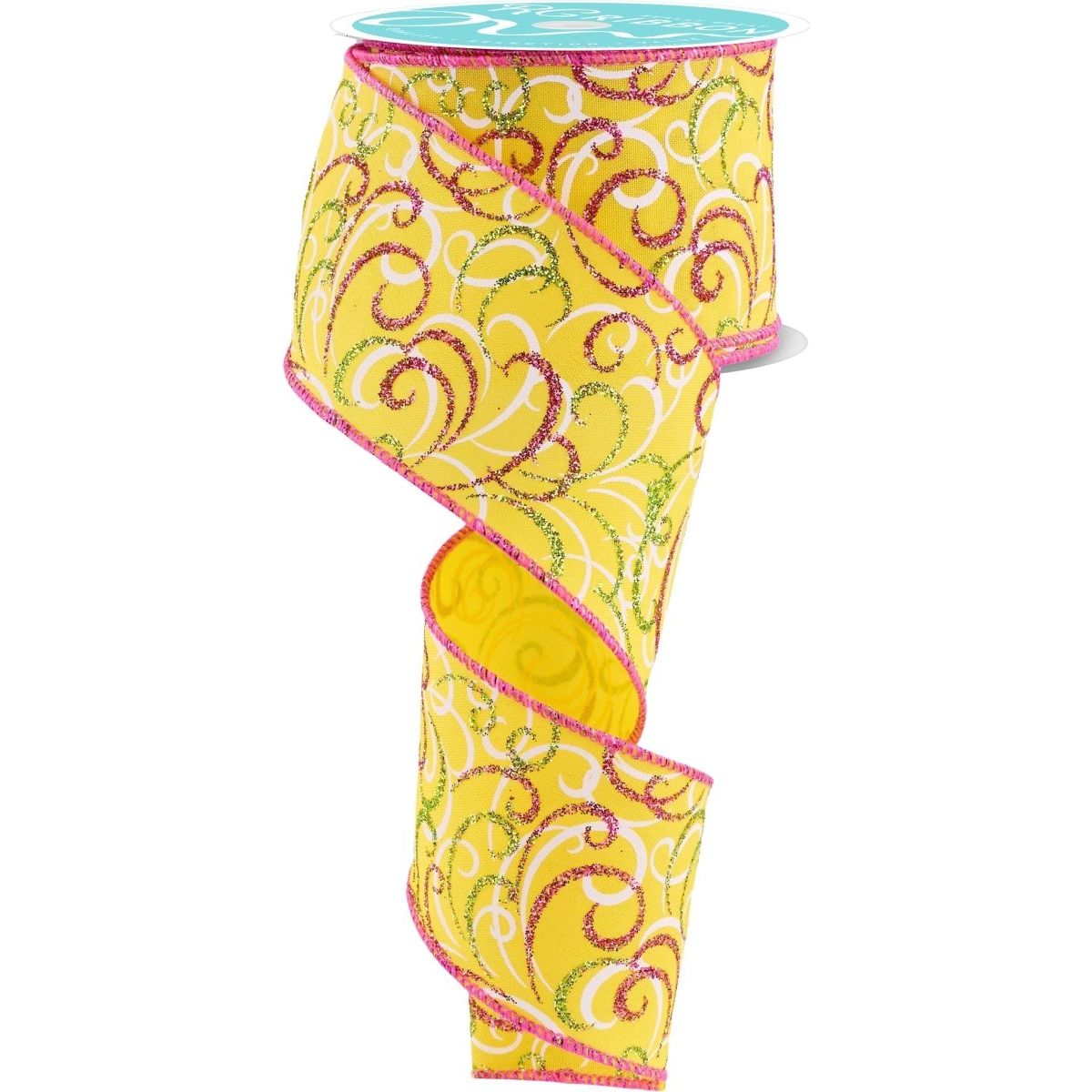 Shop For 2.5" Multi Swirls Glitter Ribbon: Yellow/Pink/Lime (10 Yard)