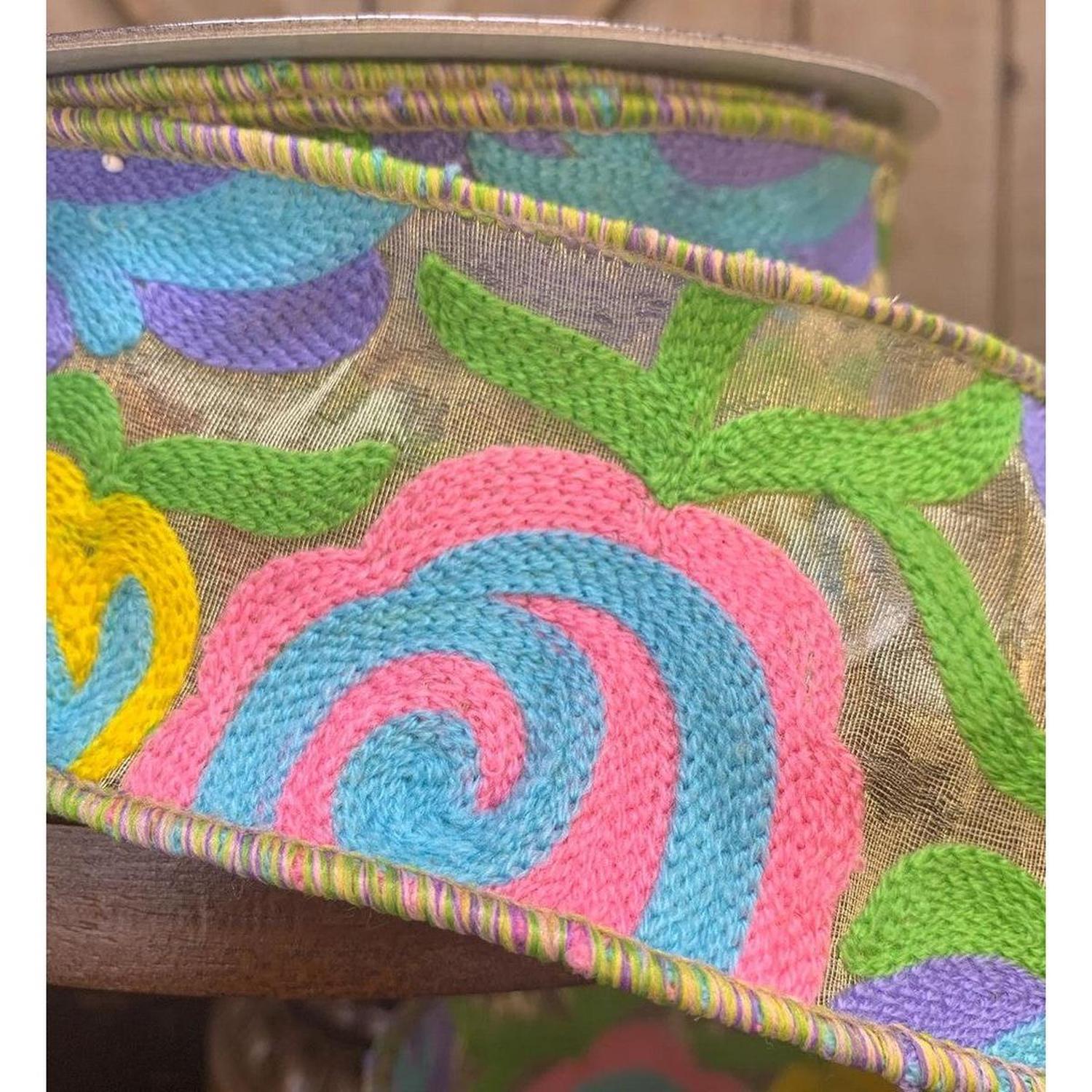 Shop For 2.5" Multifloral Pastel Folk Art Ribbon (10 Yards)