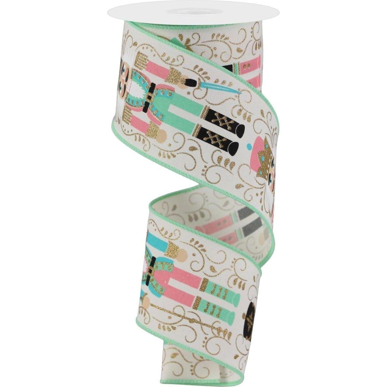 Shop For 2.5" Nutcracker Ribbon: Ivory/Mint Green (10 Yards)
