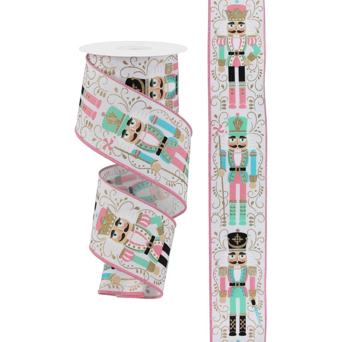 Shop For 2.5" Nutcracker Ribbon: White/Pink (10 Yards)