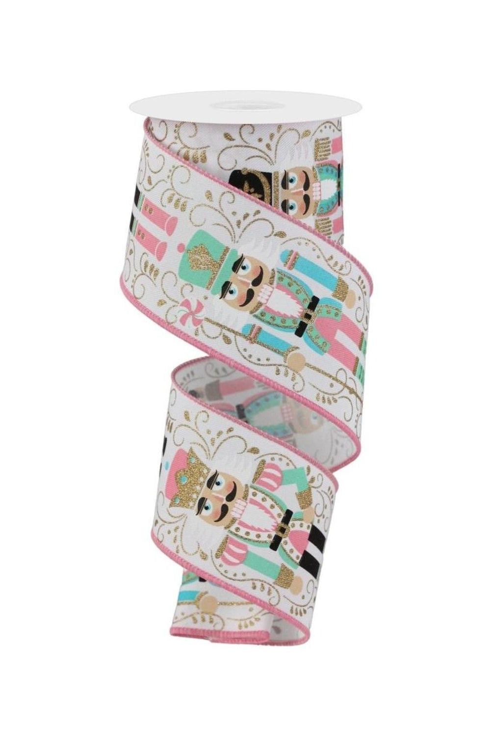 2.5" Nutcracker Ribbon: White/Pink (10 Yards)