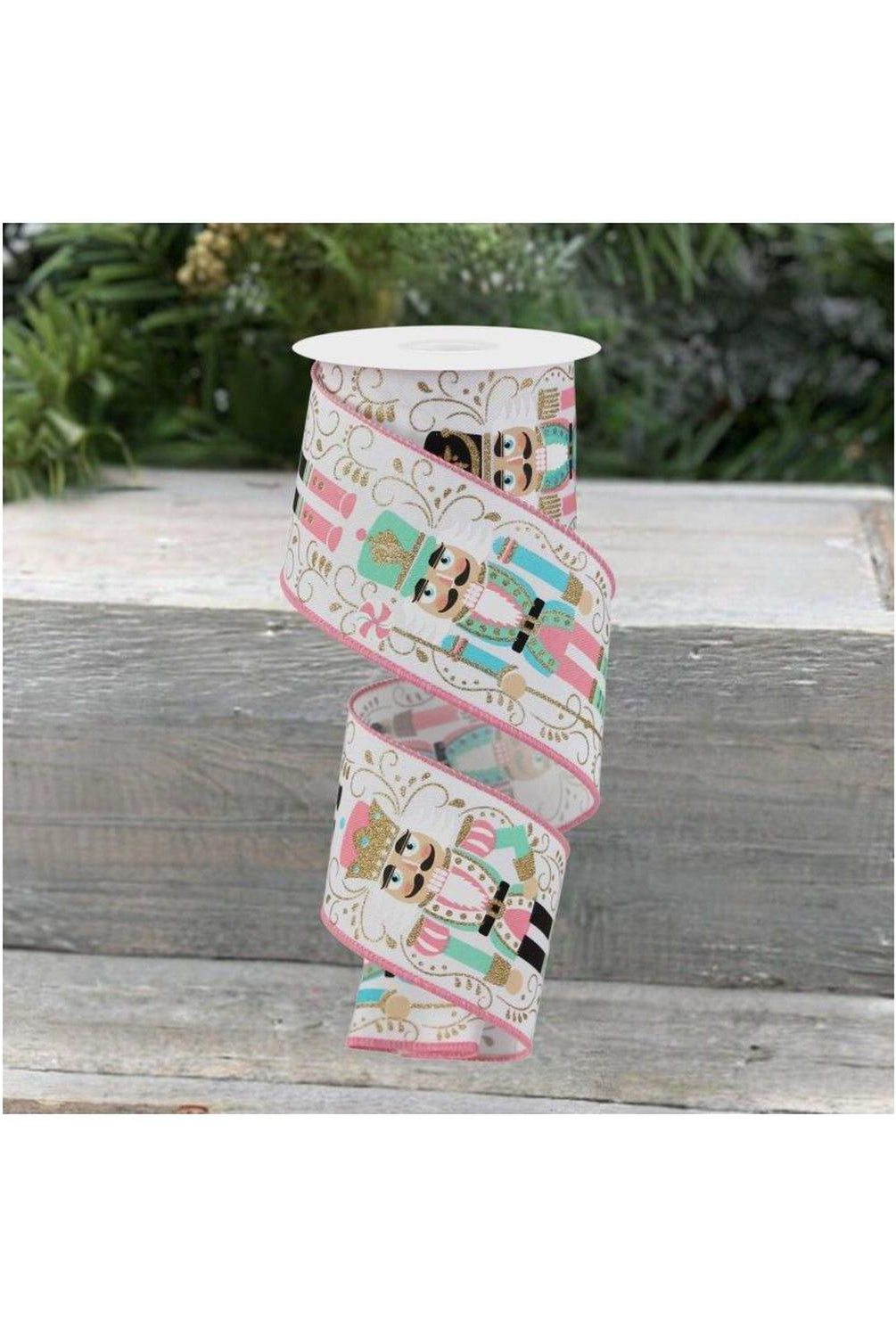 2.5" Nutcracker Ribbon: White/Pink (10 Yards)