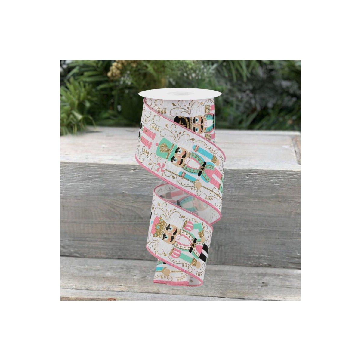 Shop For 2.5" Nutcracker Ribbon: White/Pink (10 Yards)