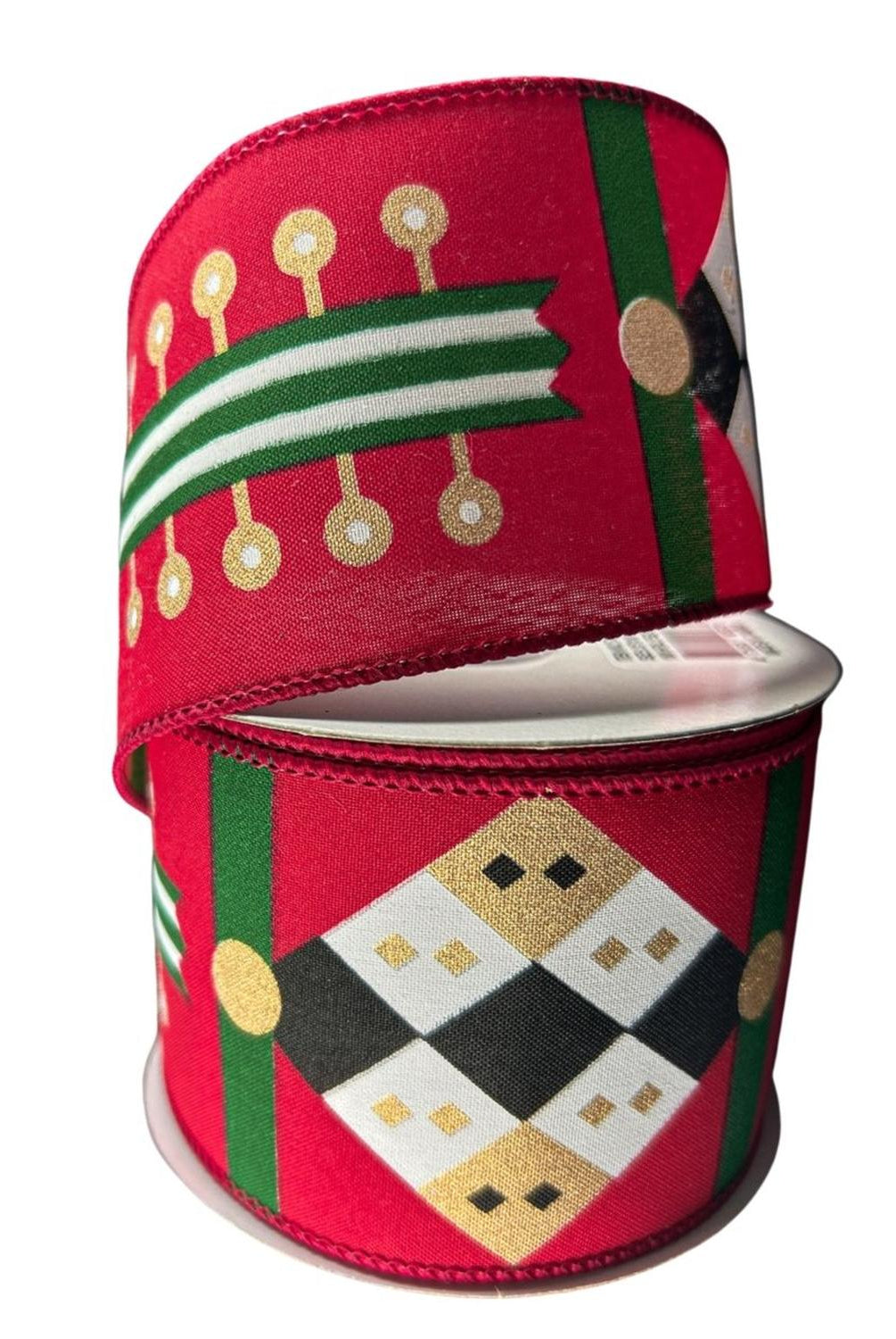2.5" Nutcracker Stripes & Patterns Ribbon: Red & Green (10 Yards)
