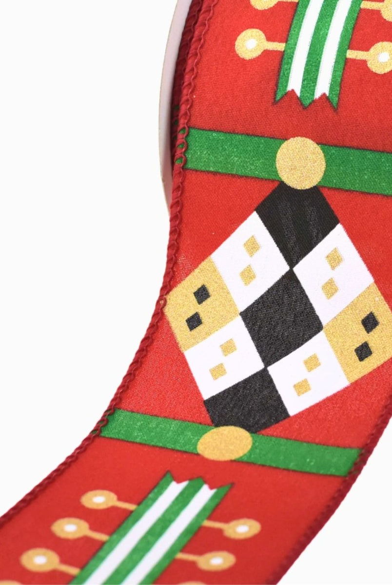 Shop For 2.5" Nutcracker Stripes & Patterns Ribbon: Red & Green (10 Yards)