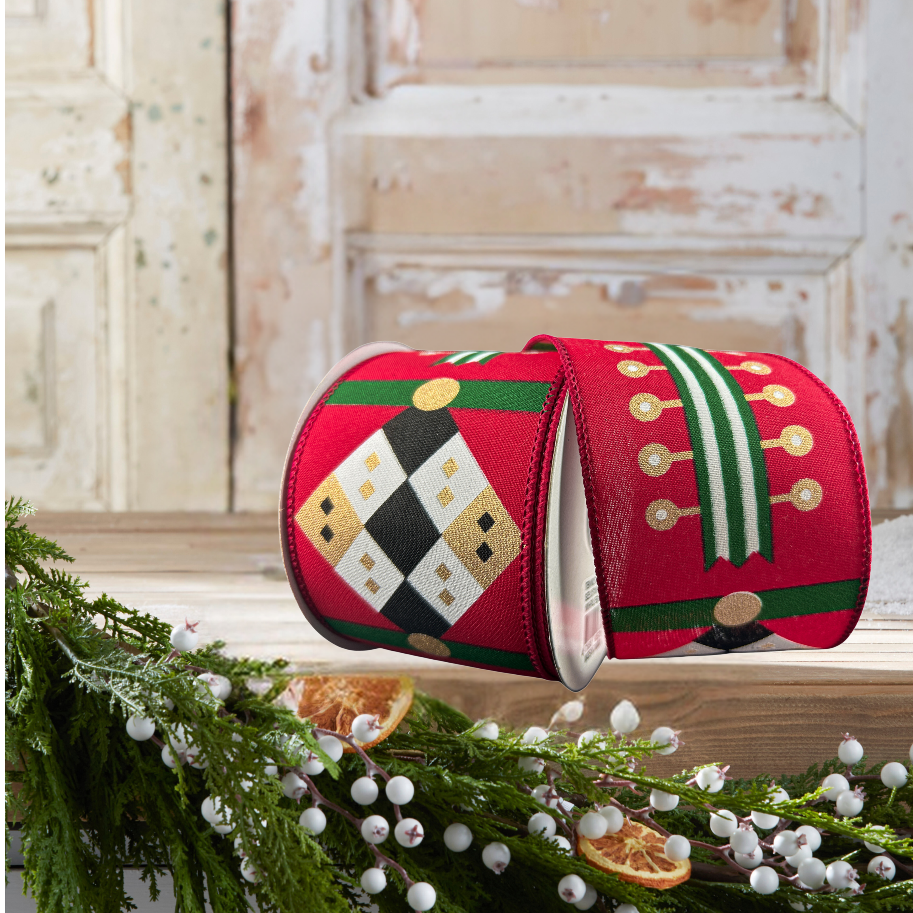 Shop For 2.5" Nutcracker Stripes & Patterns Ribbon: Red & Green (10 Yards)
